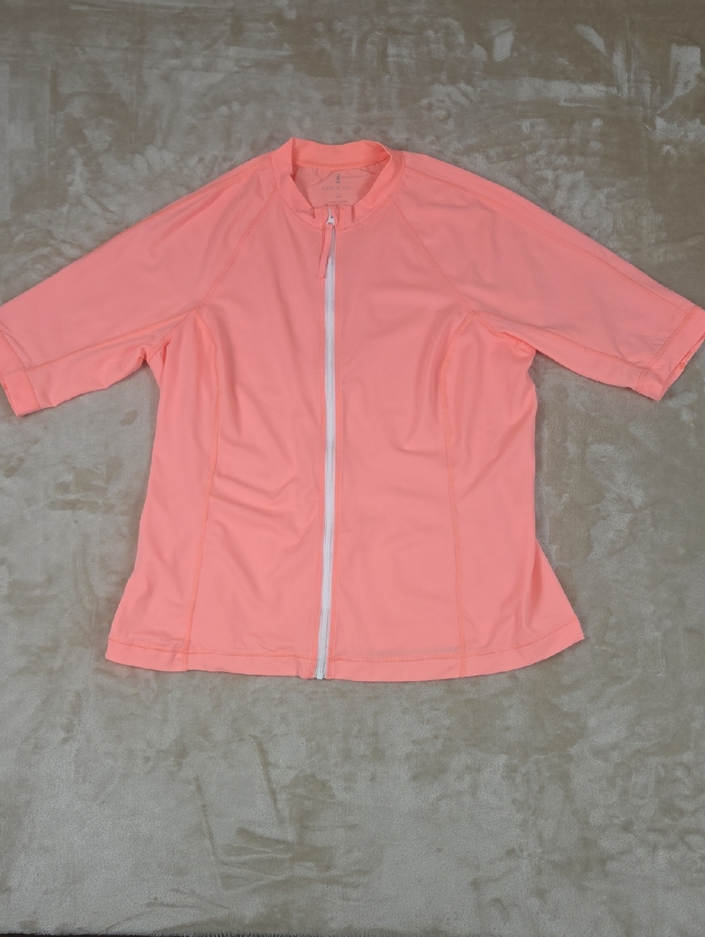Lands' End Coral Pink Short Sleeve Zip Front Rash Guard